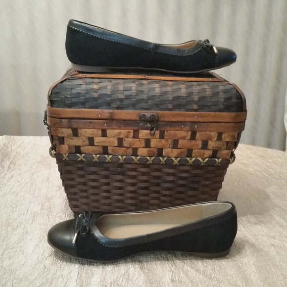 Lands' End Black Bow Ballet Flats - Picture 1 of 6